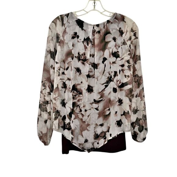 AGB Floral Chiffon With Overlay Blouse size Small - Picture 3 of 8